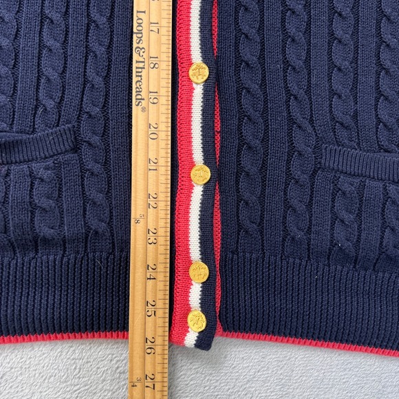 Brooks Brothers Cable Knit Cardigan Sweater 100% SUPIMA COTTON Red White Trim XL - Picture 9 of 11